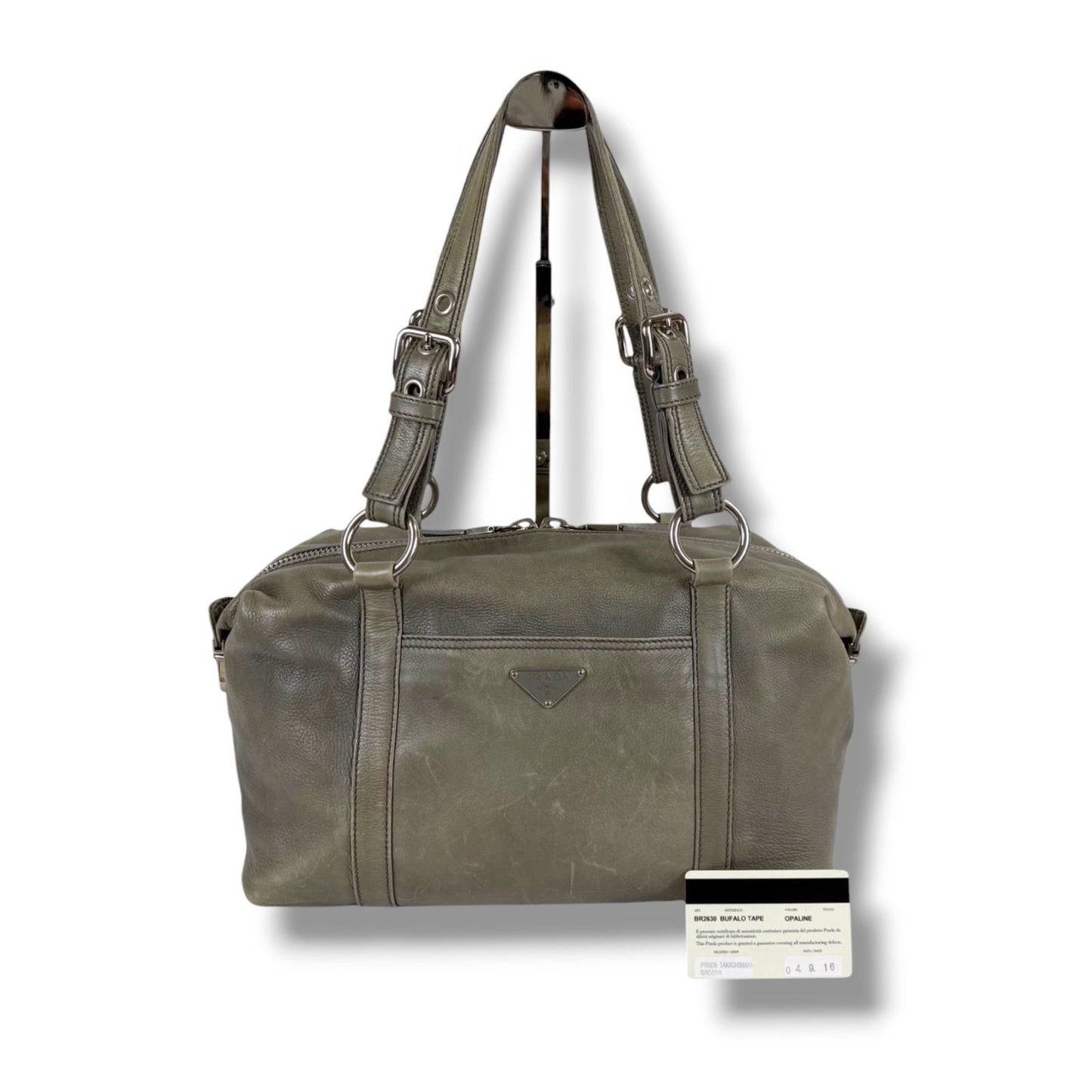 Prada Triangle Logo Shoulder Bag Mini Buffalo Leather Gray Washed