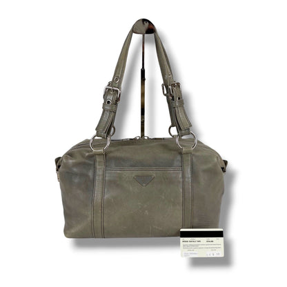 Prada Triangle Logo Shoulder Bag Mini Buffalo Leather Gray Washed