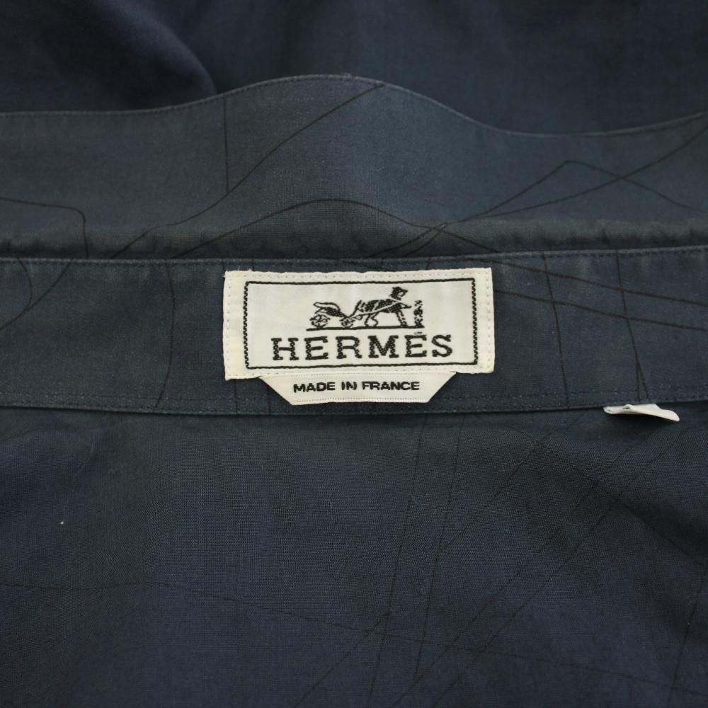 Hermes Shirt Long Sleeve All Over Pattern 17 43 Navy Blue YT — view 3