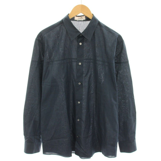 Hermes Shirt Long Sleeve All Over Pattern 17 43 Navy Blue YT