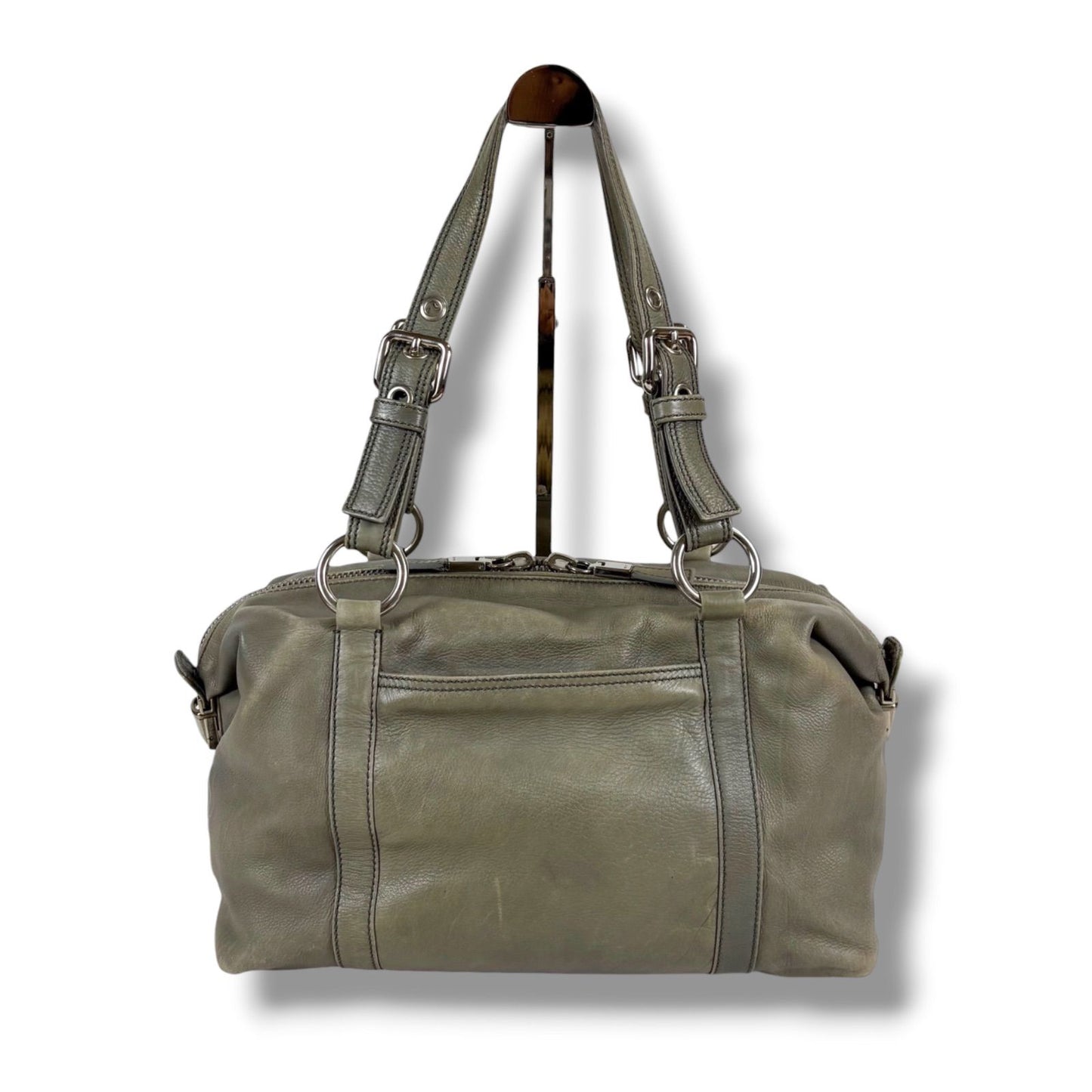 Prada Triangle Logo Shoulder Bag Mini Buffalo Leather Gray Washed — view 3