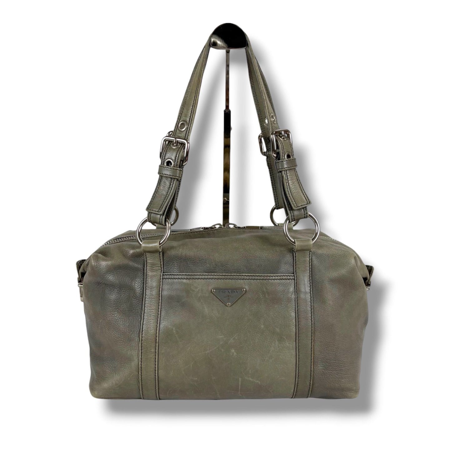 Prada Triangle Logo Shoulder Bag Mini Buffalo Leather Gray Washed — view 2