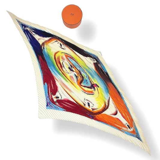 Hermes Pleats Scarf Smiles in Third Millenary Silk White