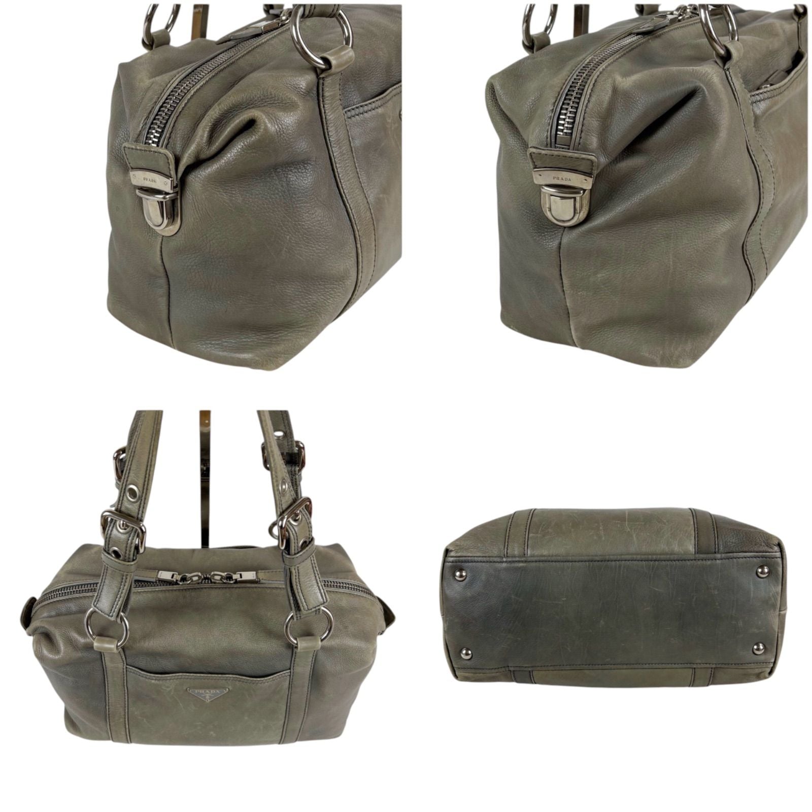 Prada Triangle Logo Shoulder Bag Mini Buffalo Leather Gray Washed — view 4