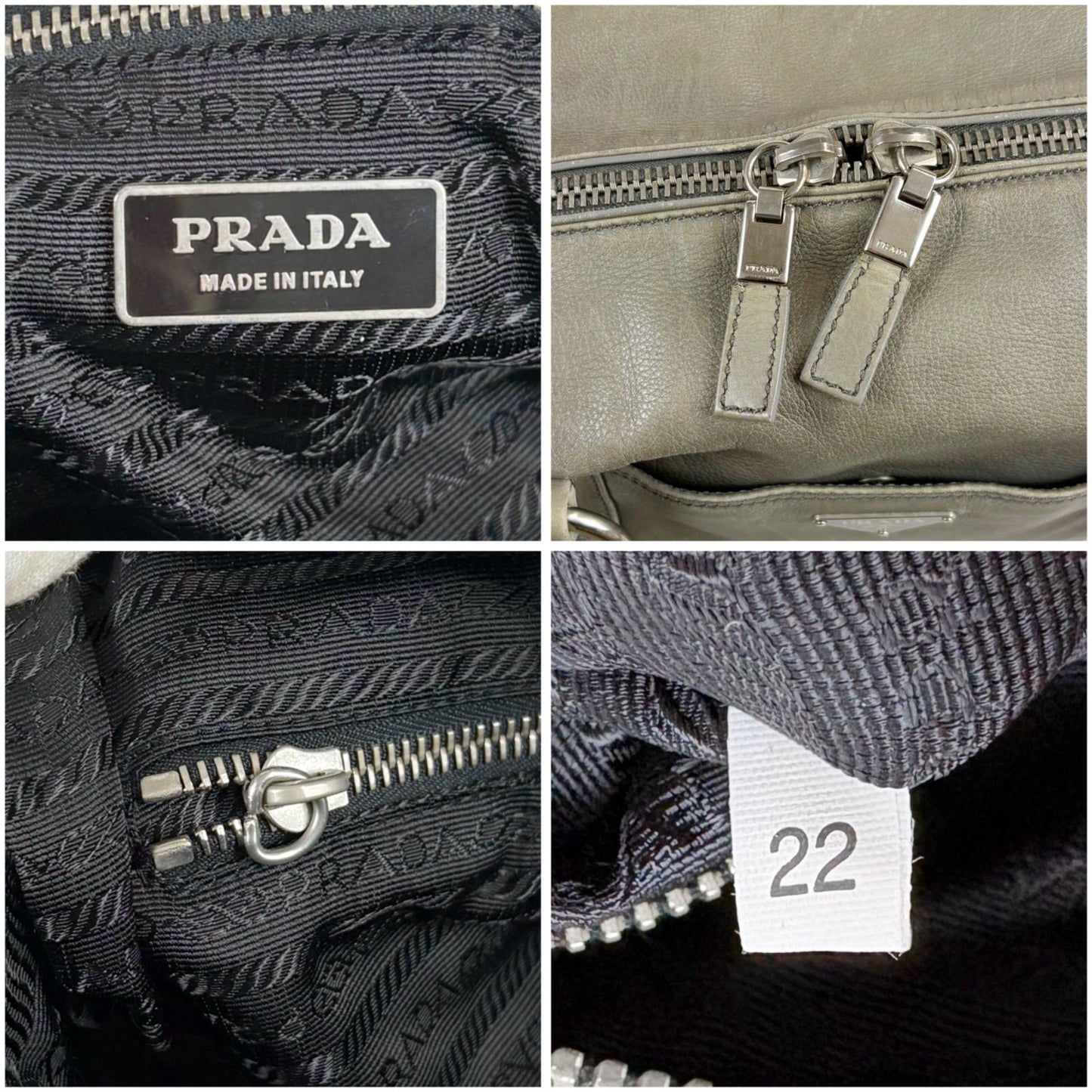 Prada Triangle Logo Shoulder Bag Mini Buffalo Leather Gray Washed — view 8