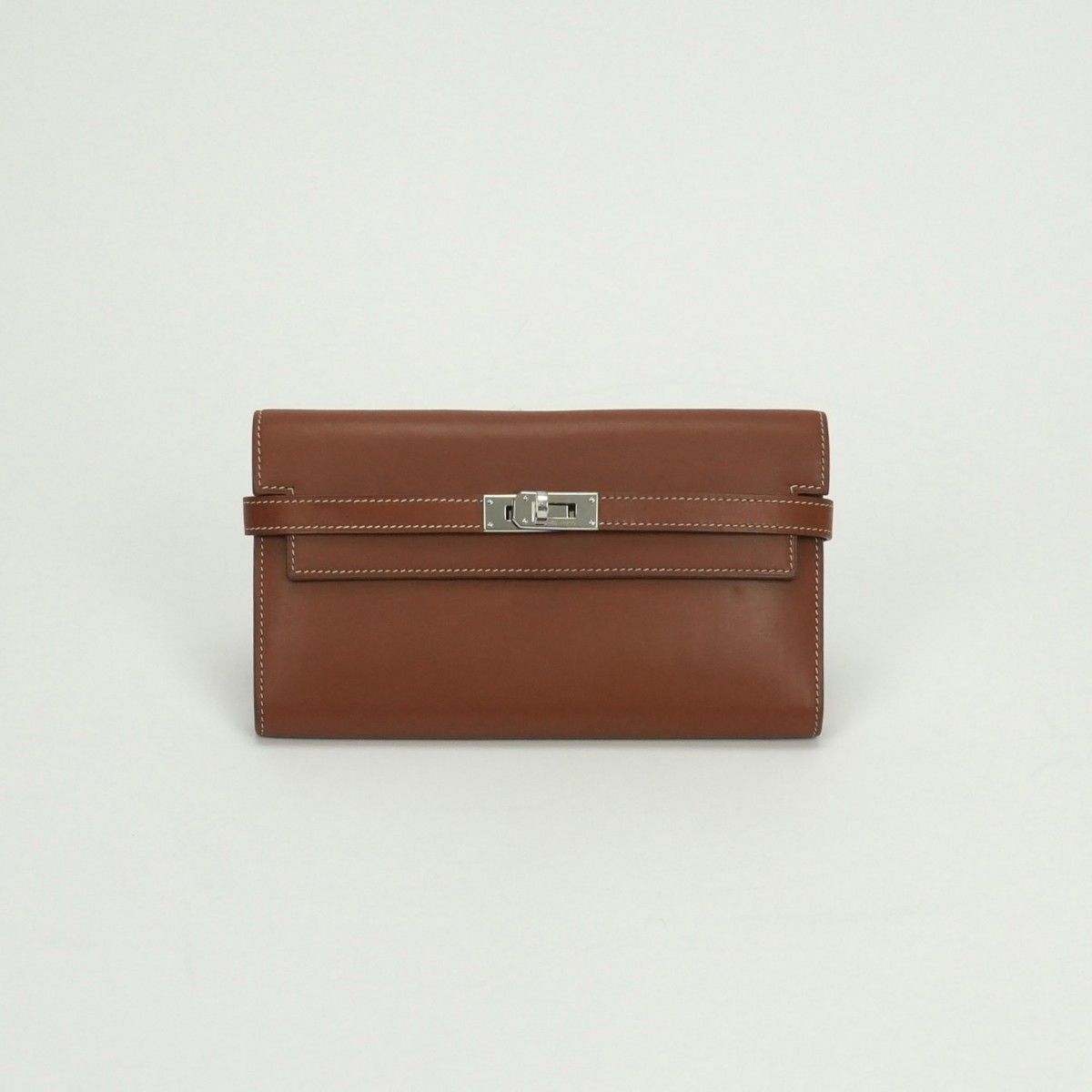 Hermes Kelly Wallet Box Calf Gold Brown Silver