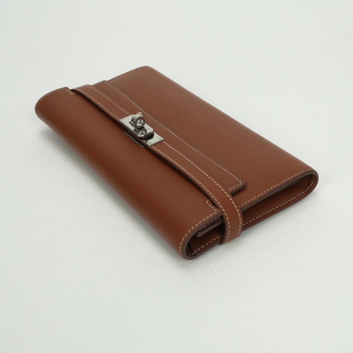 Hermes Kelly Wallet Box Calf Gold Brown Silver — view 4