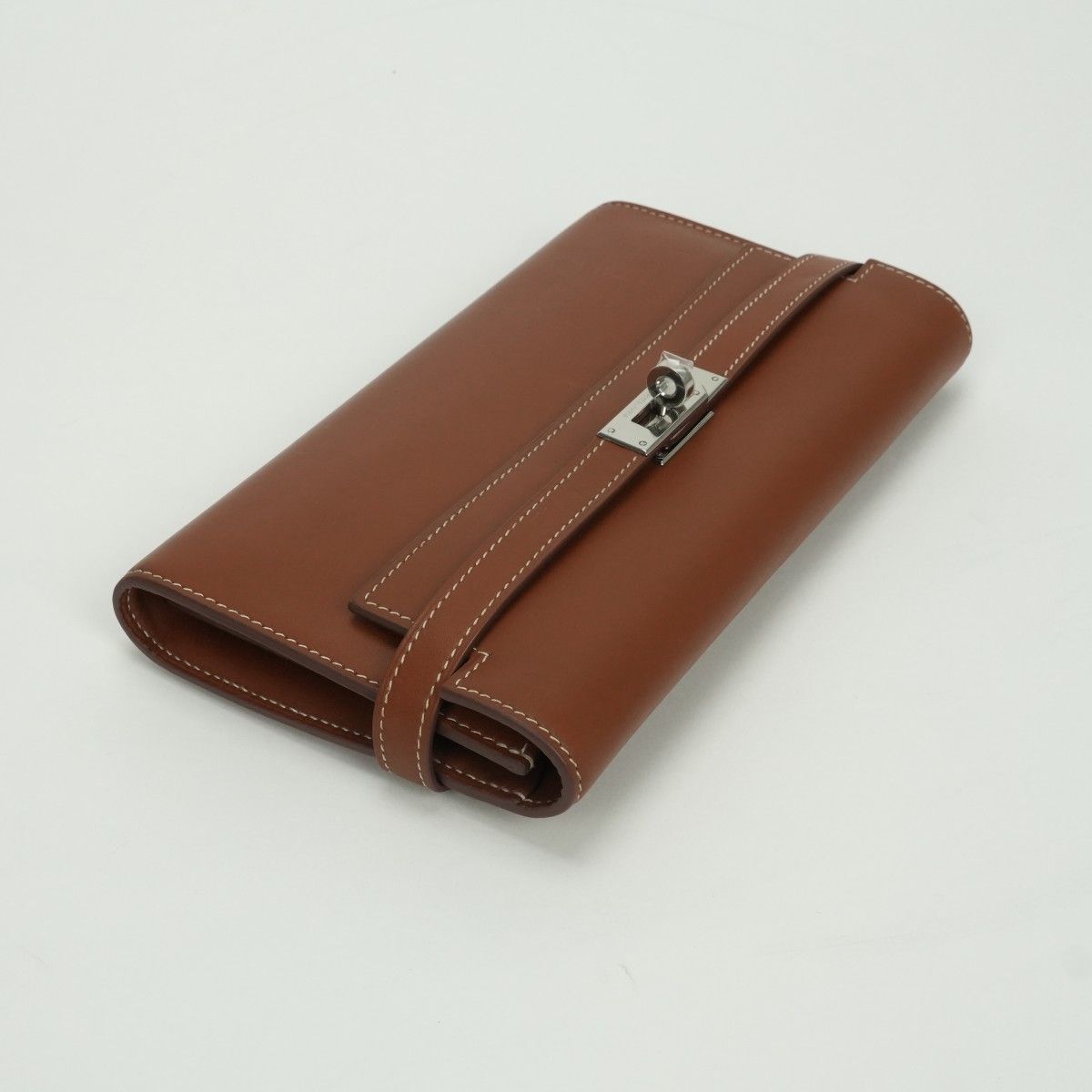 Hermes Kelly Wallet Box Calf Gold Brown Silver — view 3