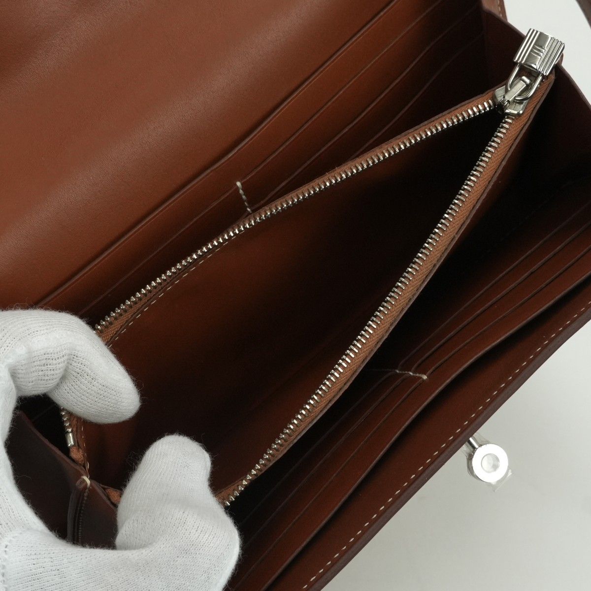 Hermes Kelly Wallet Box Calf Gold Brown Silver — view 6