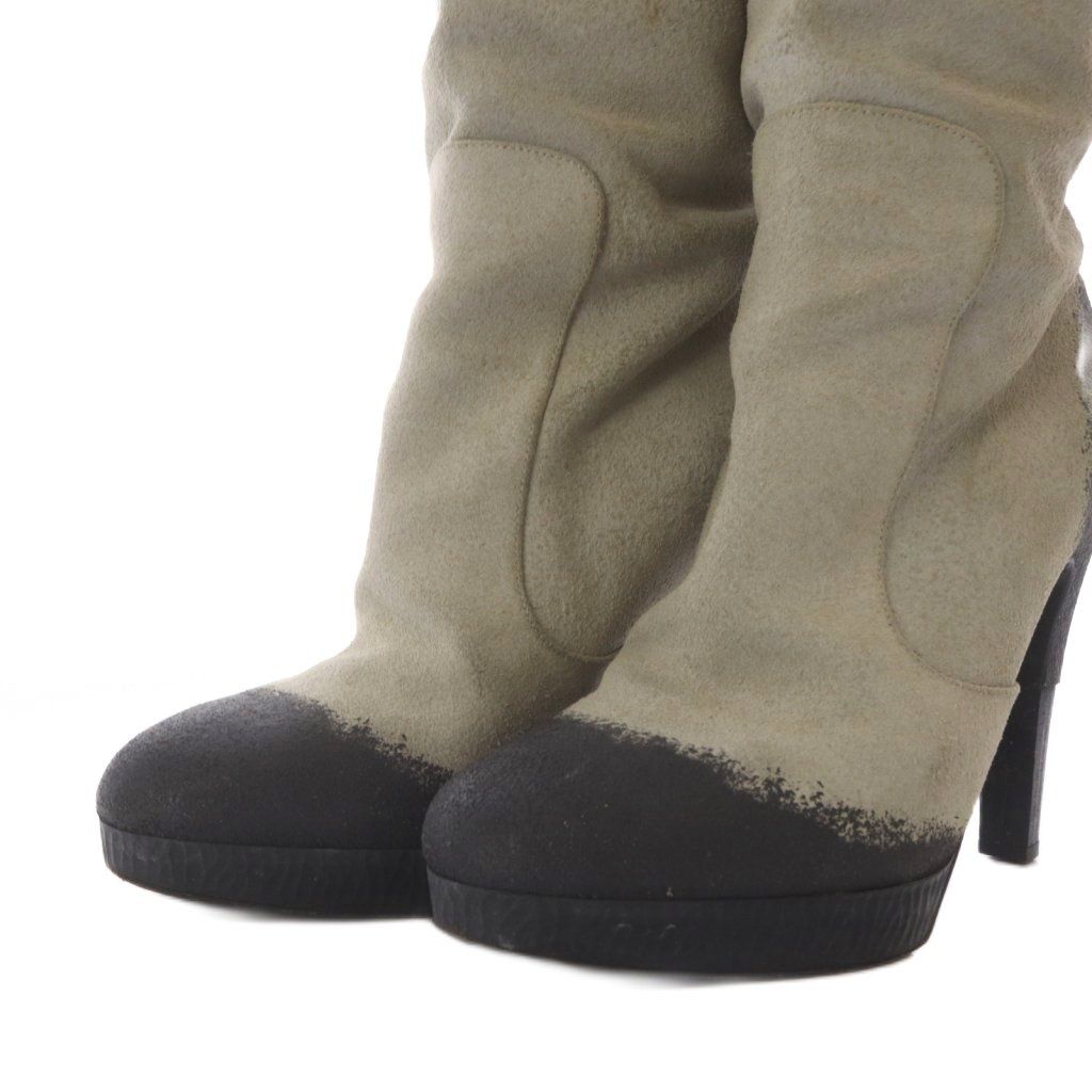 Chanel Middle Boots High Heels CC Logo Suede Bicolor 36.5 Light Gray — view 5