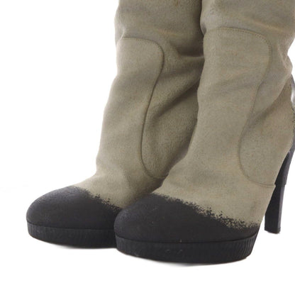 Chanel Middle Boots High Heels CC Logo Suede Bicolor 36.5 Light Gray — view 5
