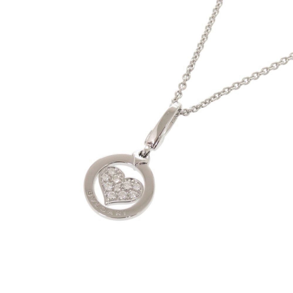Bvlgari Tondo Heart 18k White Gold Diamond Necklace Pendant