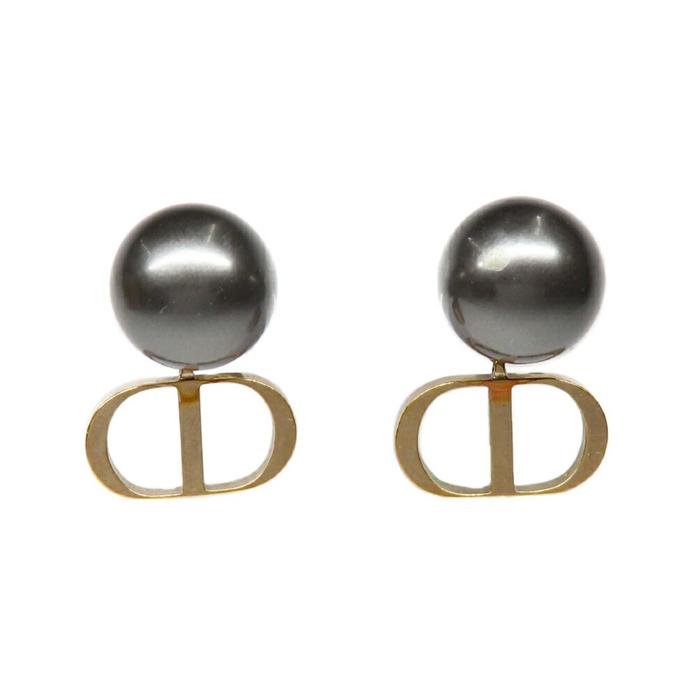 Dior Tribal Earrings Metal Resin Pearl Black