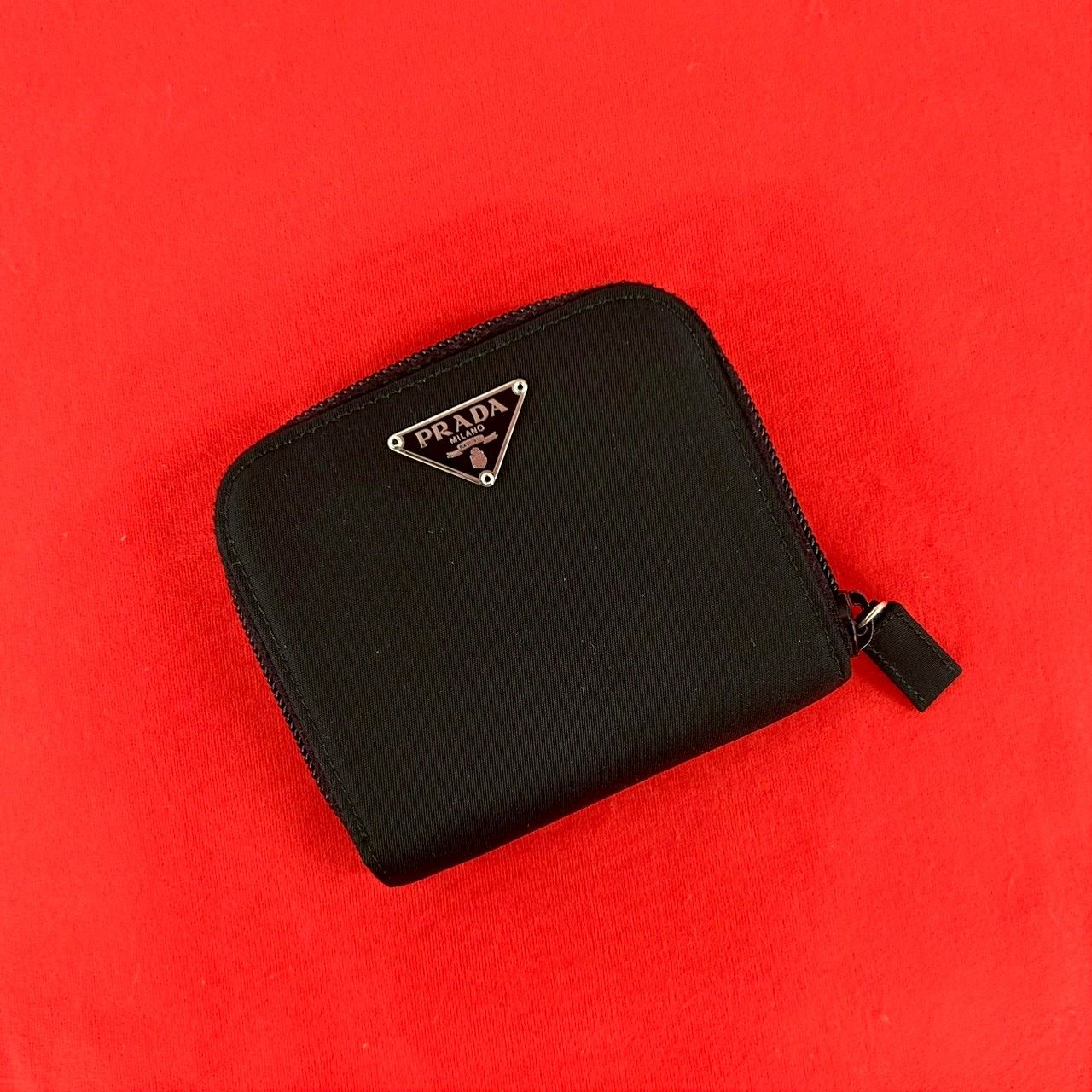 Prada Triangle Logo Tessuto Nylon Saffiano Leather Bifold Wallet Black