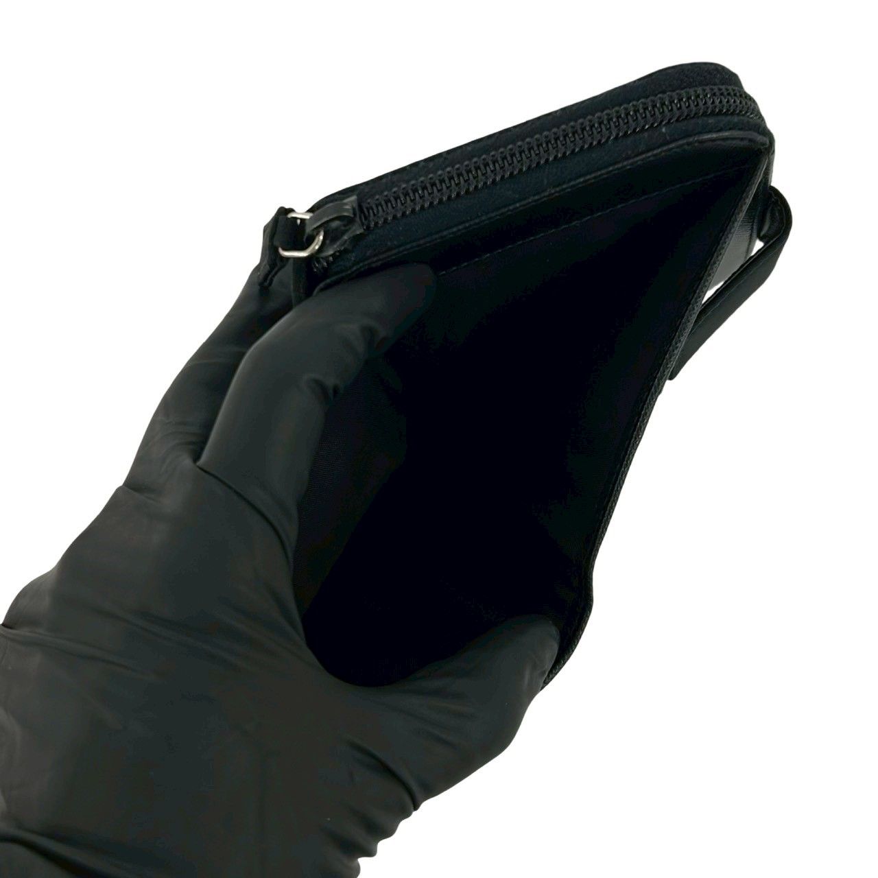 Prada Triangle Logo Tessuto Nylon Saffiano Leather Bifold Wallet Black — view 8