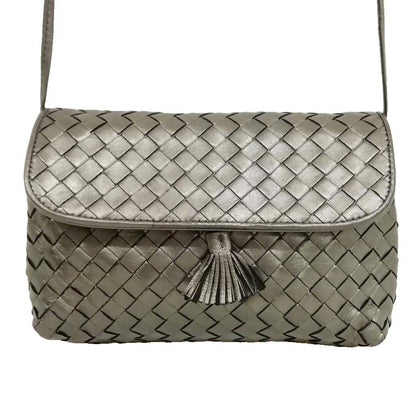 Bottega Veneta Intrecciato Tassel Mini Shoulder Bag Vintage Metallic Gray