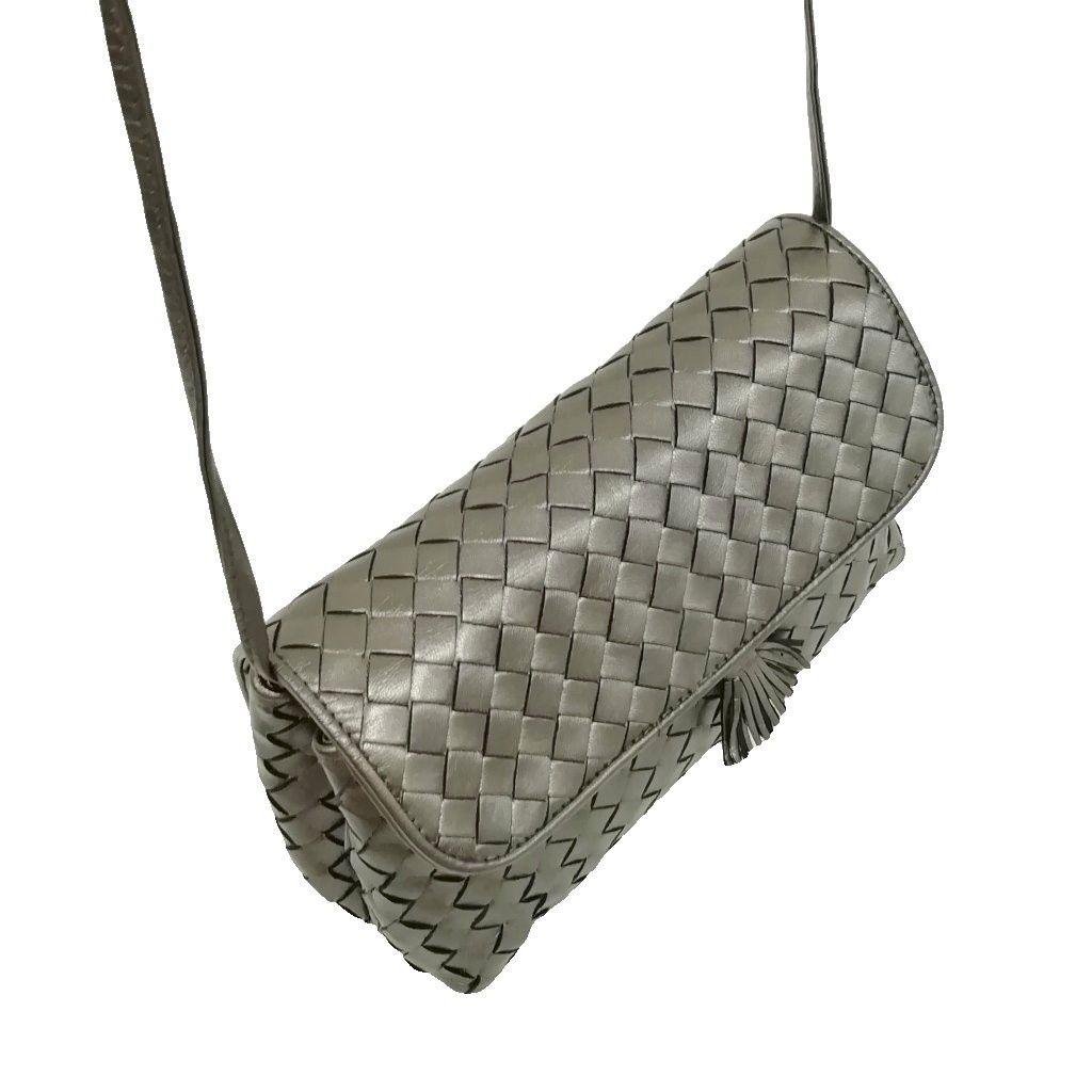 Bottega Veneta Intrecciato Tassel Mini Shoulder Bag Vintage Metallic Gray — view 4