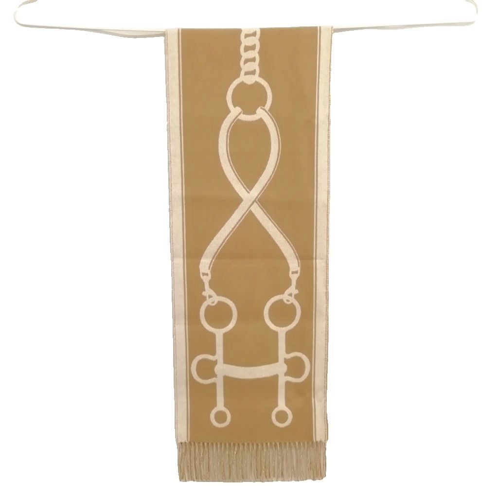 Hermes 03 Casaque Mors Scarf Fringe Shawl Camel Yvoir — view 4