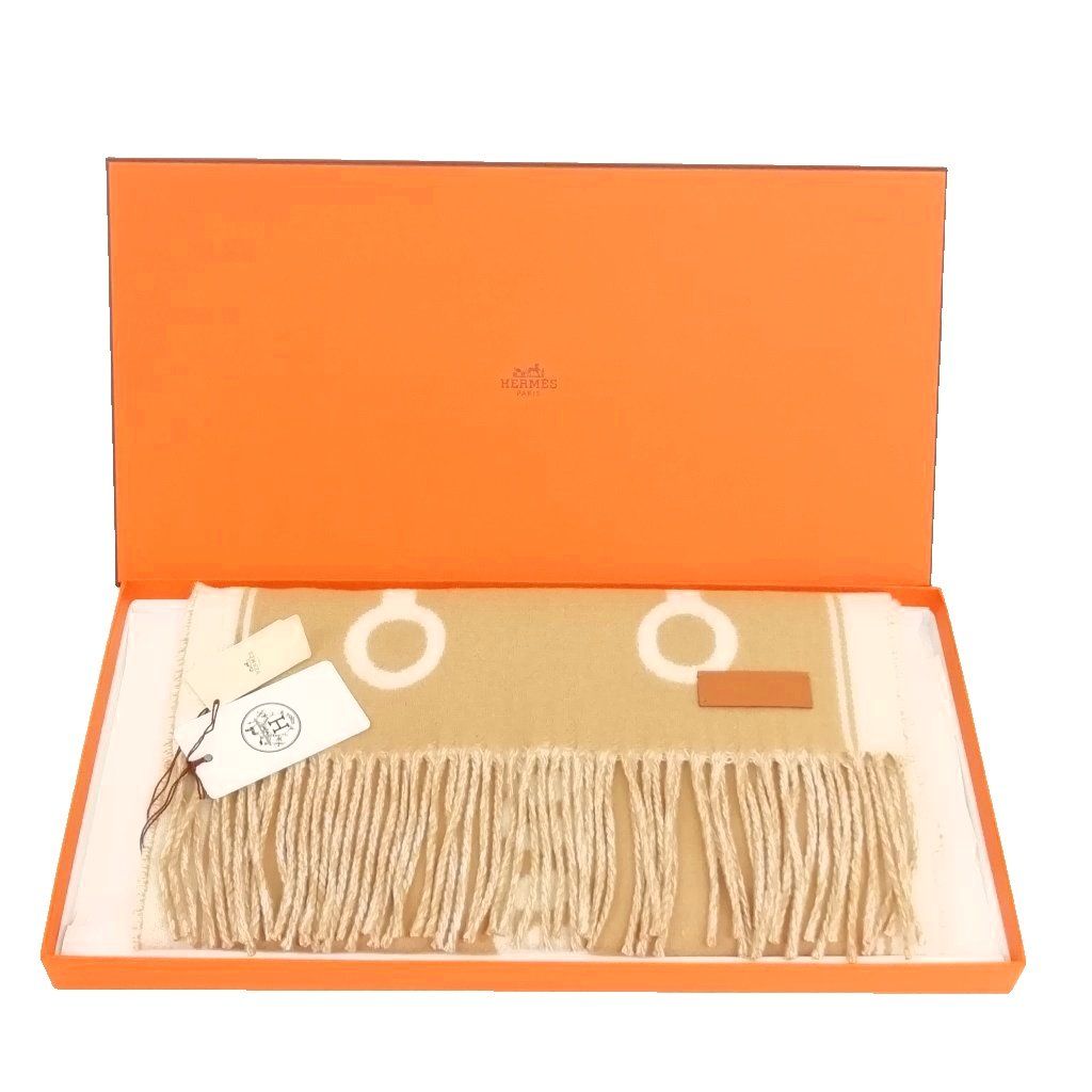Hermes 03 Casaque Mors Scarf Fringe Shawl Camel Yvoir