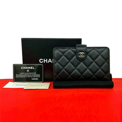 Chanel Card Seal Quilted CC Logo Lambskin Bifold Wallet Black