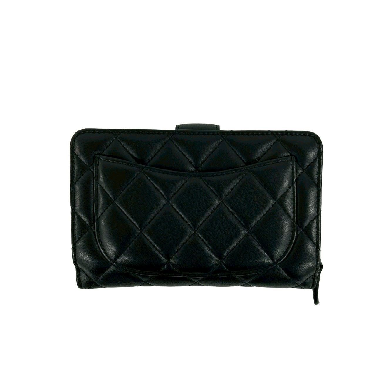 Chanel Card Seal Quilted CC Logo Lambskin Bifold Wallet Black — view 2