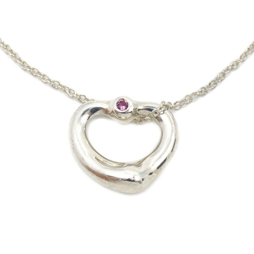 Tiffany & Co Necklace Silver Pink Open Heart 40.5 cm