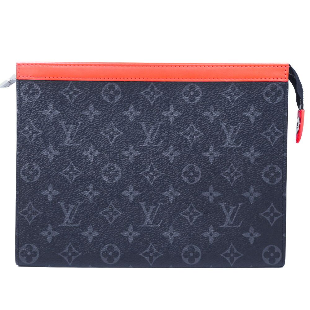 Louis Vuitton Pochette Voyage MM Clutch Black Gray Orange