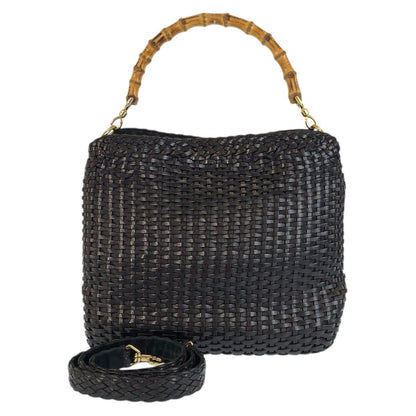 Gucci Bamboo Black Gold Leather 001 2-Way Shoulder Bag