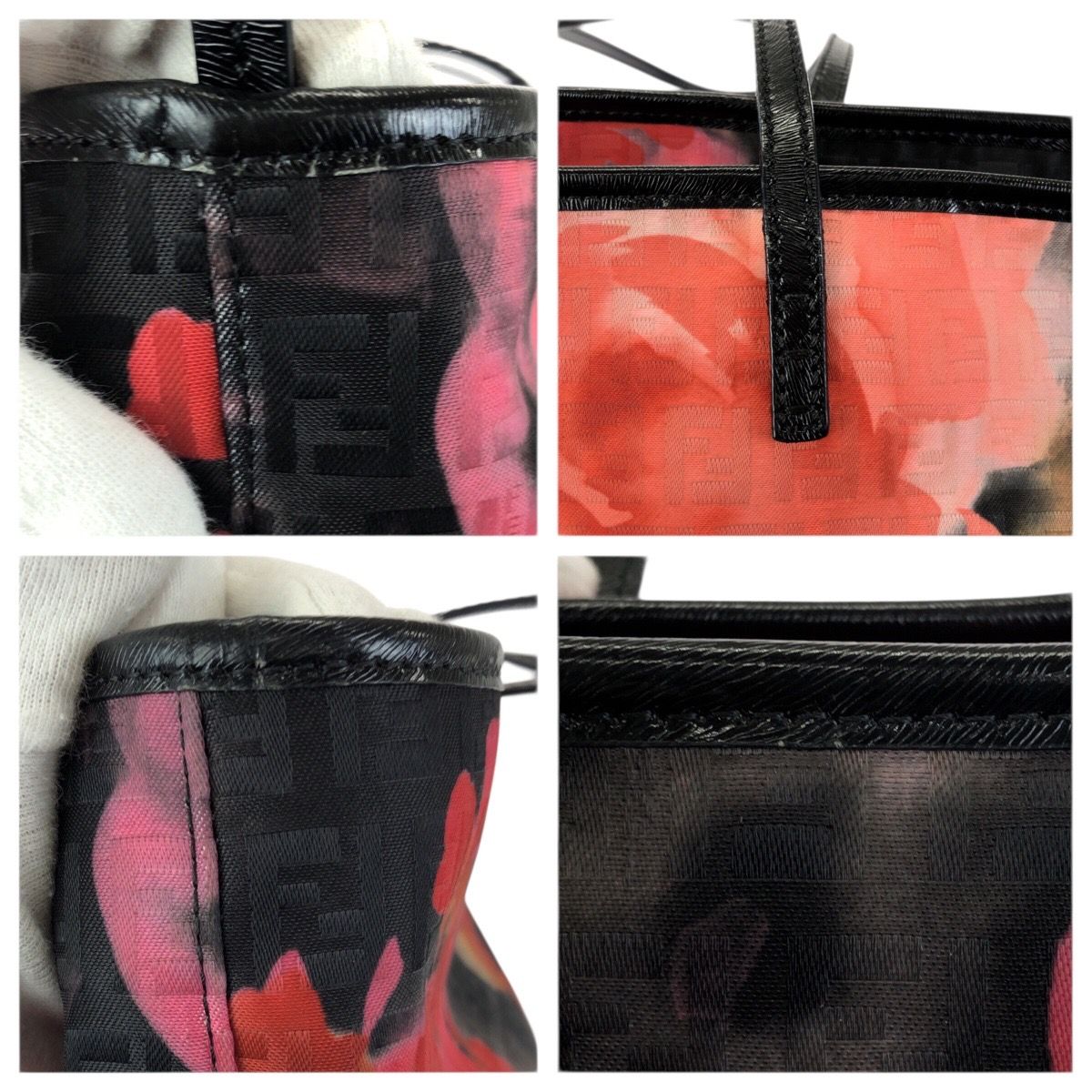 Fendi Zucchino Floral Black Pink Orange Nylon Leather Tote Shoulder Bag — view 5