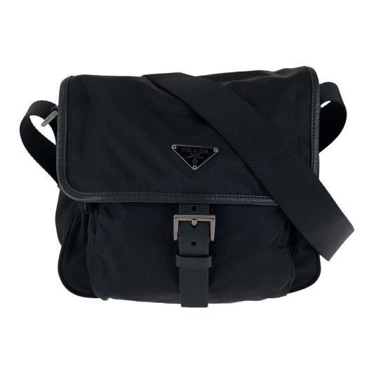 Prada Tessuto Black Nylon Leather Shoulder Bag