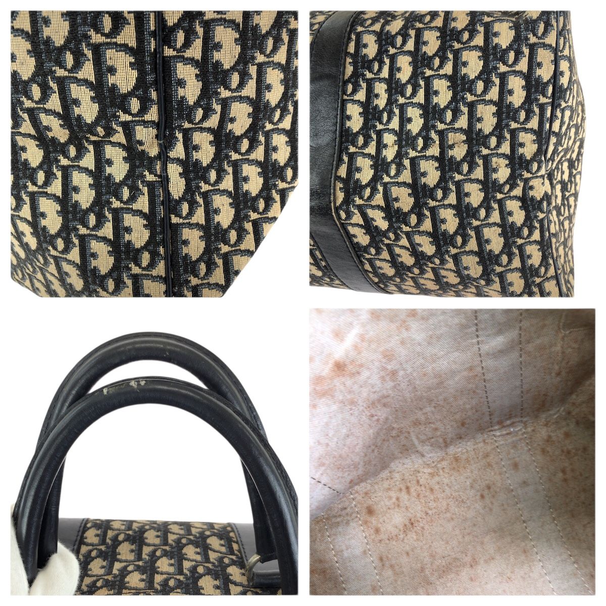 Dior Vintage Trotter Navy Silver Canvas Leather Boston Bag — view 6