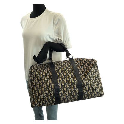 Dior Vintage Trotter Navy Silver Canvas Leather Boston Bag — view 7