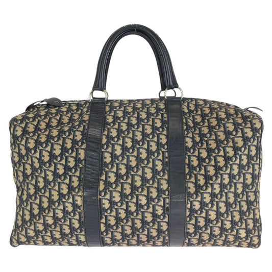 Dior Vintage Trotter Navy Silver Canvas Leather Boston Bag