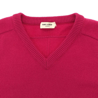 Saint Laurent Paris Neck Cashmere Knit Sweater Pink XS — view 4