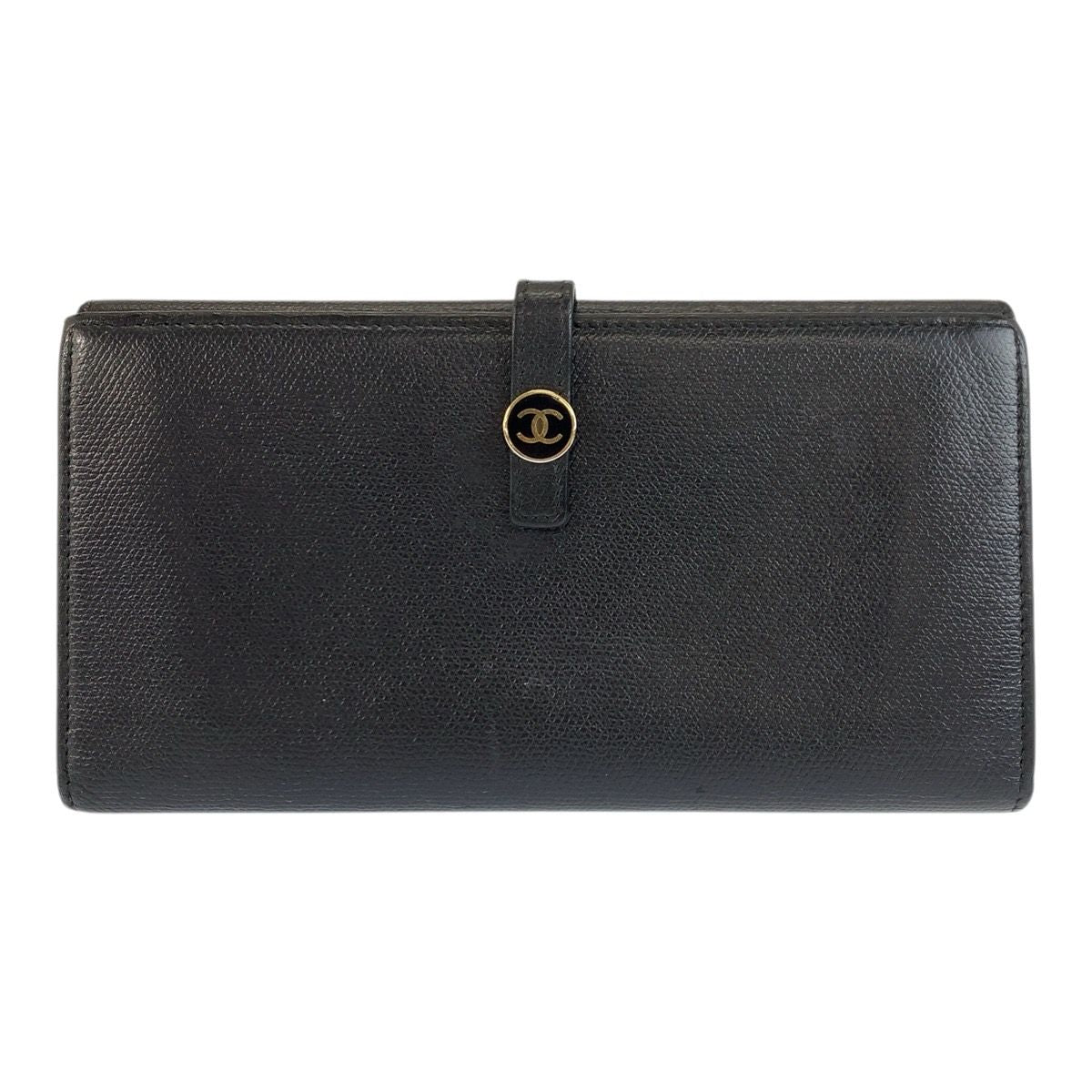 Chanel Coco Button Black Gold Leather Wallet