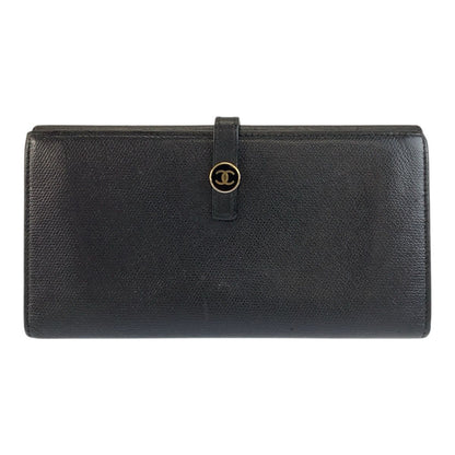 Chanel Coco Button Black Gold Leather Wallet