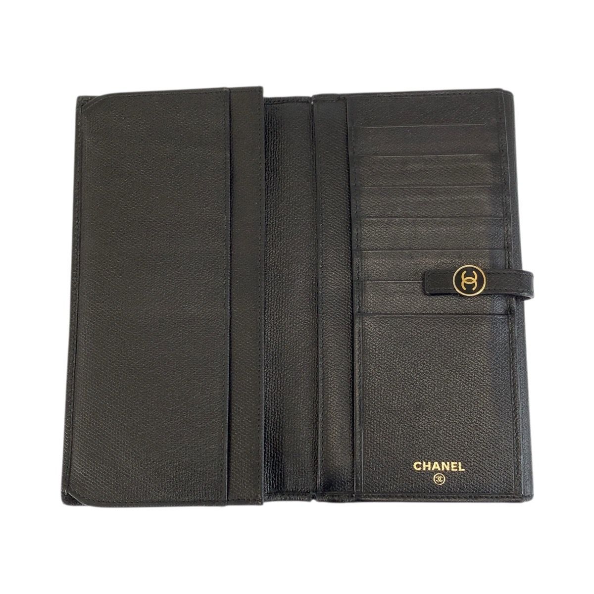 Chanel Coco Button Black Gold Leather Wallet — view 4