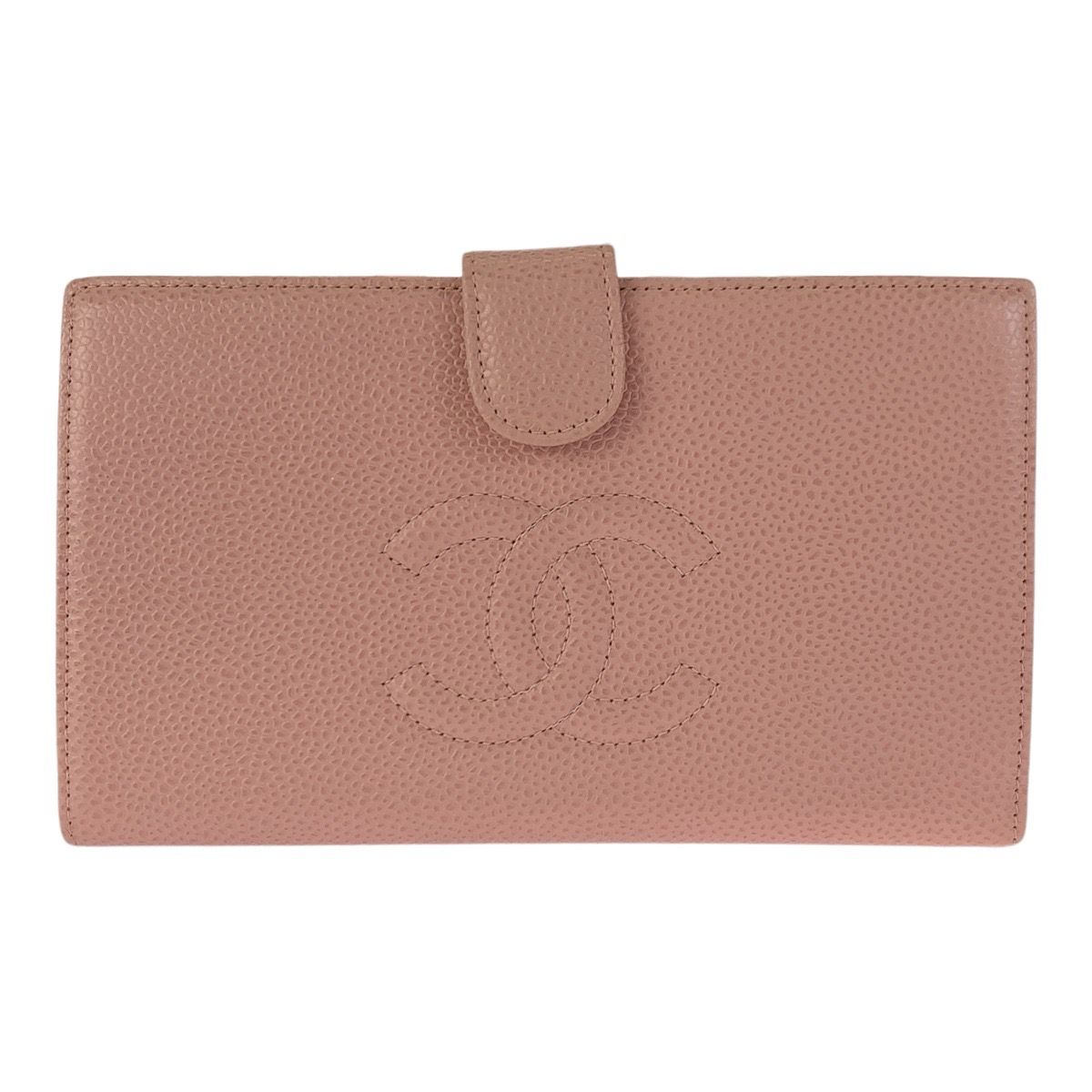 Chanel Vintage CC Logo Pink Gold Leather Wallet