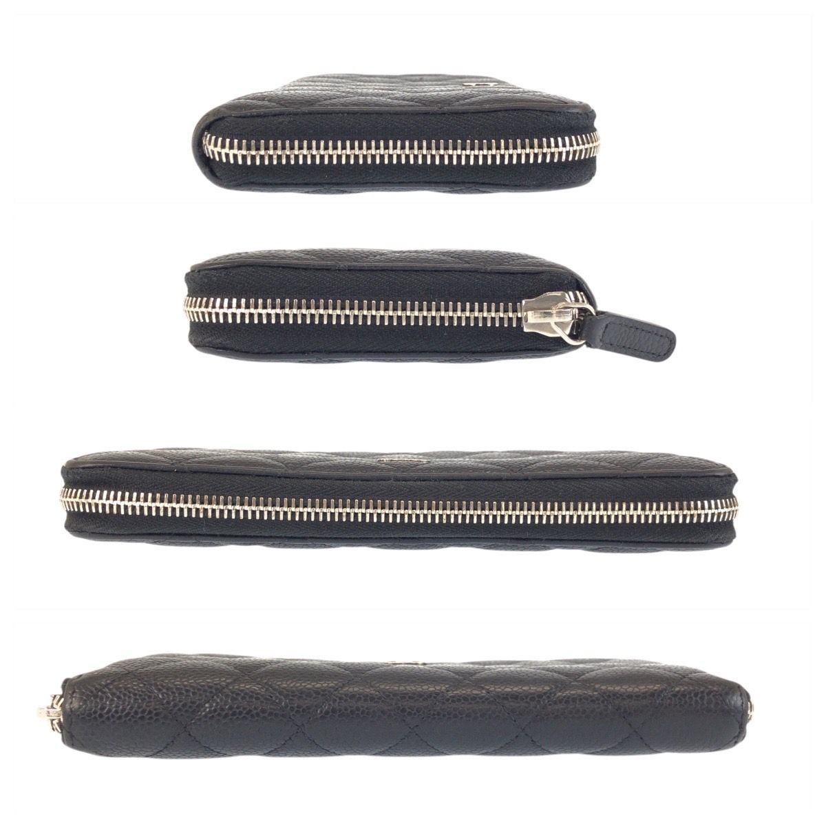 Chanel CC Logo Quilted Black Silver Leather Wallet — view 9