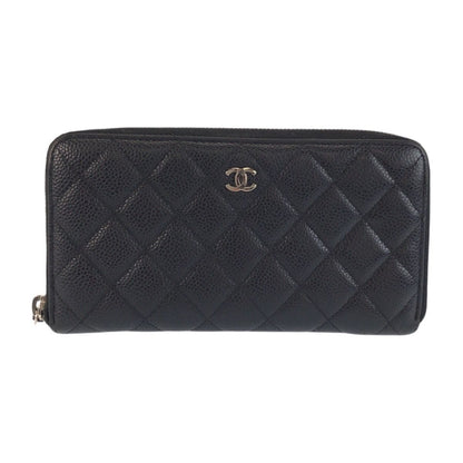 Chanel CC Logo Quilted Black Silver Leather Wallet