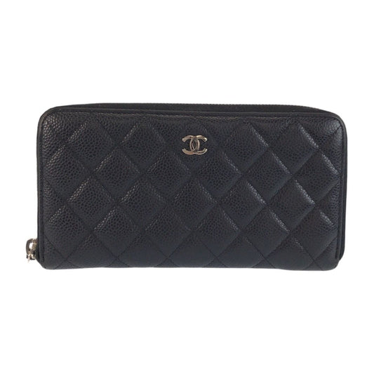 Chanel CC Logo Quilted Black Silver Leather Wallet