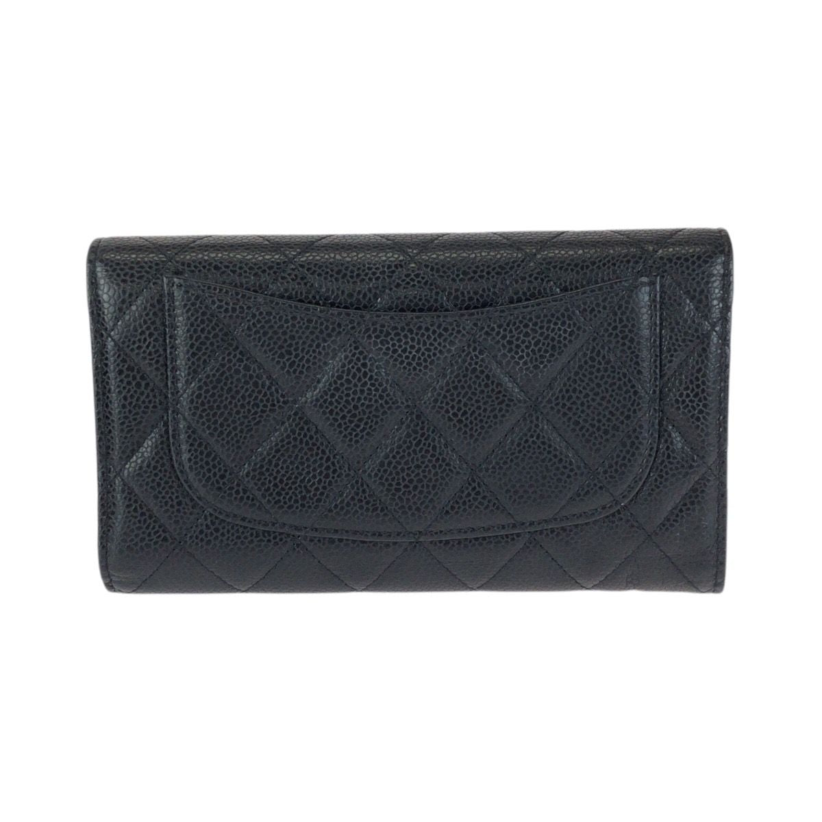 Chanel Quilted CC Logo Black Gold Caviar Leather Wallet — view 2
