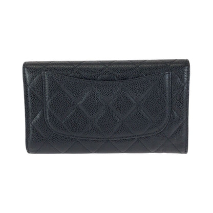 Chanel Quilted CC Logo Black Gold Caviar Leather Wallet — view 2