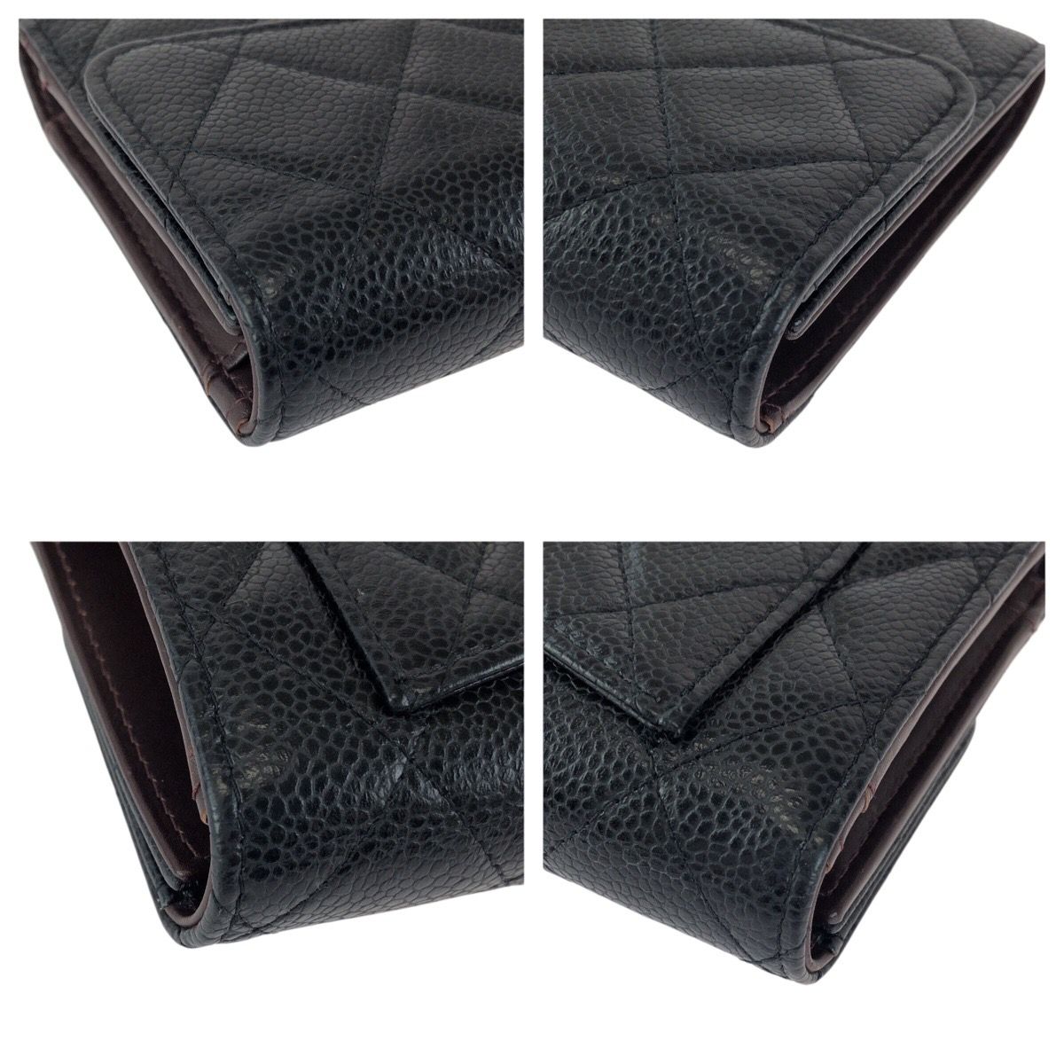 Chanel Quilted CC Logo Black Gold Caviar Leather Wallet — view 4