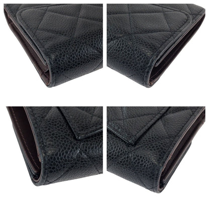 Chanel Quilted CC Logo Black Gold Caviar Leather Wallet — view 4