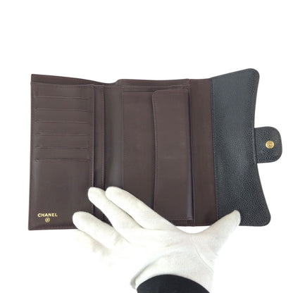 Chanel Quilted CC Logo Black Gold Caviar Leather Wallet — view 6
