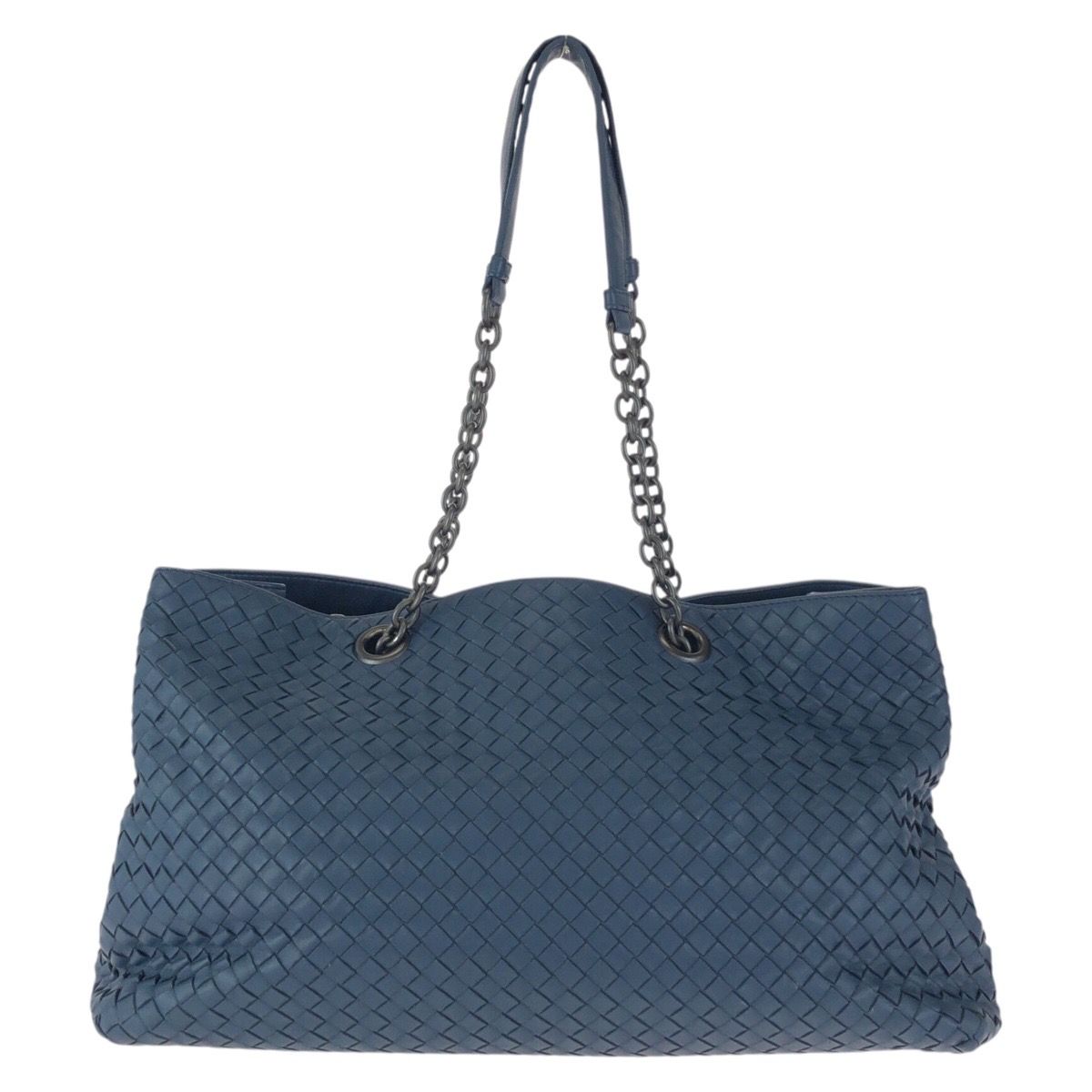 Bottega Veneta Intrecciato Navy Gunmetal Leather Chain Shoulder Bag
