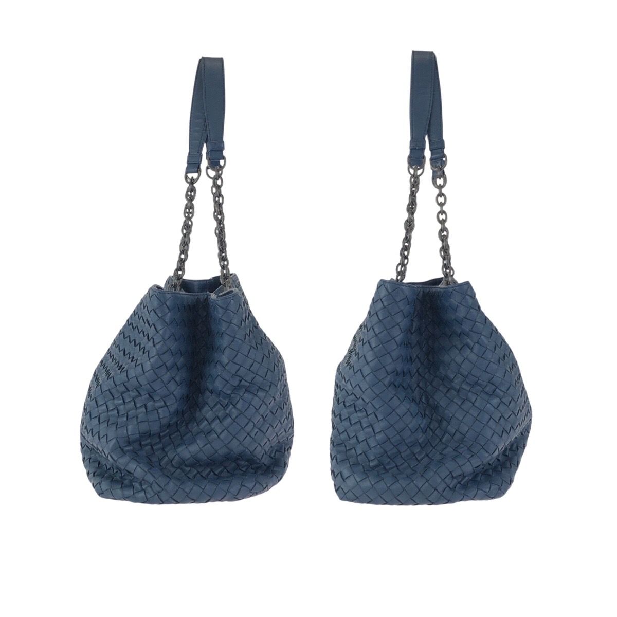 Bottega Veneta Intrecciato Navy Gunmetal Leather Chain Shoulder Bag — view 8