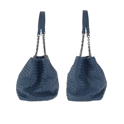 Bottega Veneta Intrecciato Navy Gunmetal Leather Chain Shoulder Bag — view 8