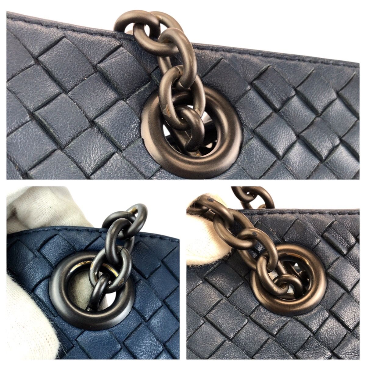 Bottega Veneta Intrecciato Navy Gunmetal Leather Chain Shoulder Bag — view 5